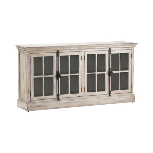 CRESTVIEW COLLECTION CVFZR5052 Harrison Light Grey Wash 4 Door Media Console