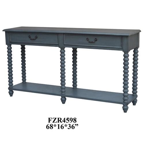 CRESTVIEW COLLECTION CVFZR4598 Morrisey Turned Leg Slate Grey 2 Drawer Console