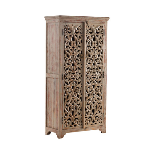 CRESTVIEW COLLECTION CVFNR353 Bengal Manor Mango Wood Hand Carved Open Design 2 Door Tall Cabinet