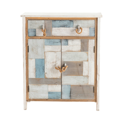 CRESTVIEW COLLECTION CVFZR3566 South Shore Multi Color Nautical Patchwork 1 Drawer, 2 Door Cabinet