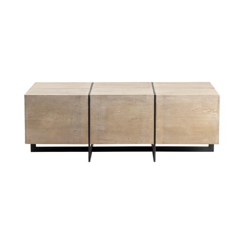 CRESTVIEW COLLECTION CVFNR521 Bengal Manor Antique Black and Acacia Wood White Wash Finish Rectangle Squares Cocktail Table