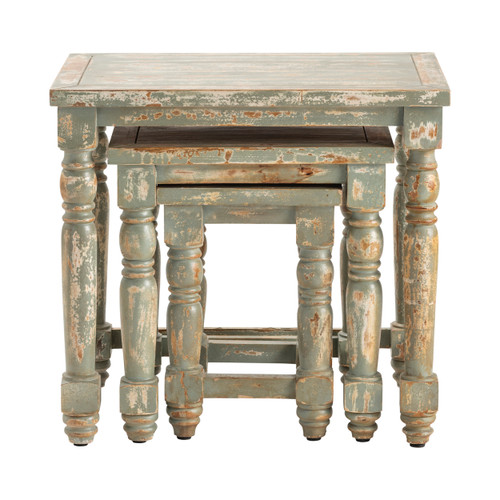 CRESTVIEW COLLECTION CVFNR354 Bengal Manor Mango Wood Distressed Grey Set of Nested Tables
