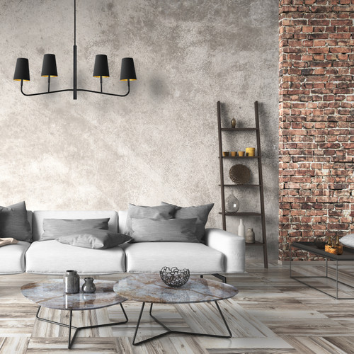 DAINOLITE ELN-534HC-MB-698 4 Light Incandescent Horizontal Chandelier Matte Black with Black Shades DAINOLITE ELN-534HC-MB-698 4 Light Incandescent Horizontal Chandelier Matte Black with Black Shades