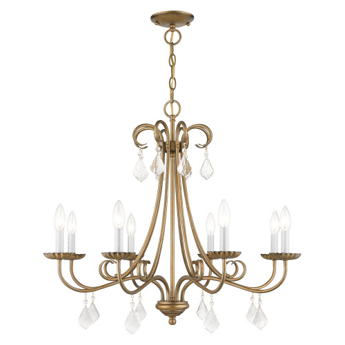 LIVEX LIGHTING 40878-48 8 Light Antique Gold Leaf Large Chandelier with Clear Crystals