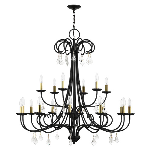 LIVEX LIGHTING 40870-04 18 Light Black Extra Large Chandelier with Antique Brass Finish Accents and Clear Crystals
