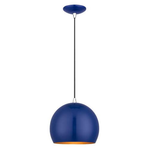 LIVEX LIGHTING 41181-37 1 Light Shiny Cobalt Blue Globe Pendant