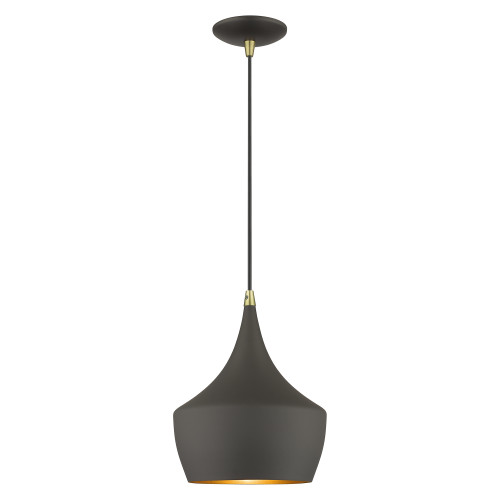 LIVEX LIGHTING 41186-07 1 Light Bronze Pendant with Antique Brass Finish Accents LIVEX LIGHTING 41186-07 1 Light Bronze Pendant with Antique Brass Finish Accents