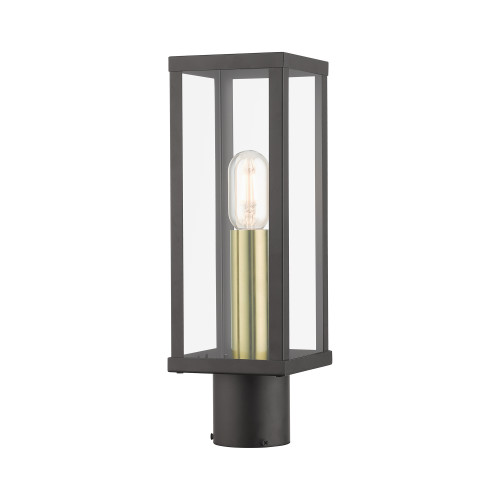 LIVEX LIGHTING 28034-07 1 Light Bronze Outdoor Post Top Lantern with Antique Gold Finish Accents