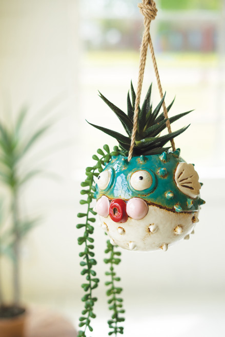 KALALOU CDV2246 CERAMIC HANGING BLOWFISH PLANTER