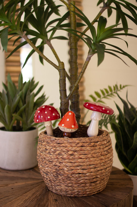 KALALOU CDV2249 SET OF THREE CERAMIC MUSHROOM PLANT STICKS