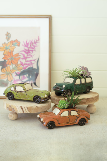 KALALOU CDV2252 SET OF THREE CERAMIC CARS PLANTERS