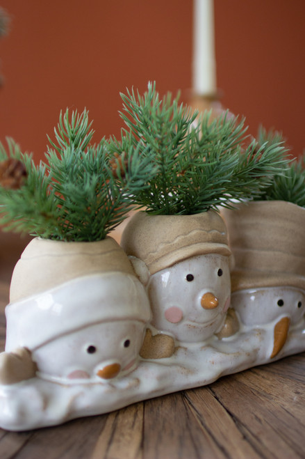 KALALOU CDV2260 CERAMIC SNOWMEN PLANTER