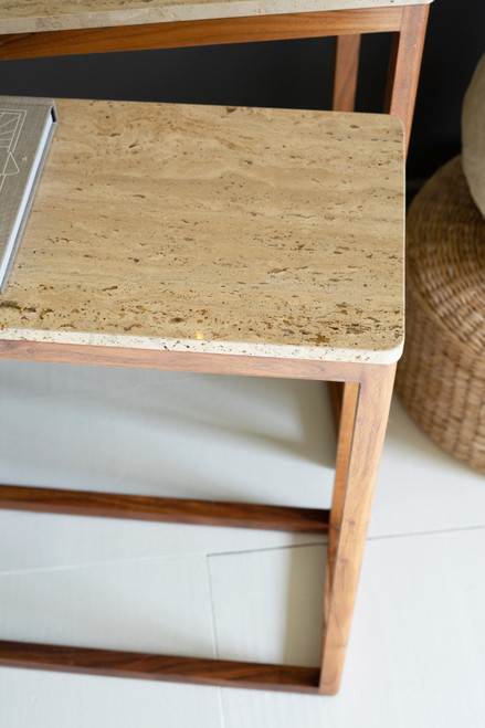 KALALOU NAAR1002 SET OF TWO TRAVERTINE CONSOLE TABLES WITH WOOD BASES