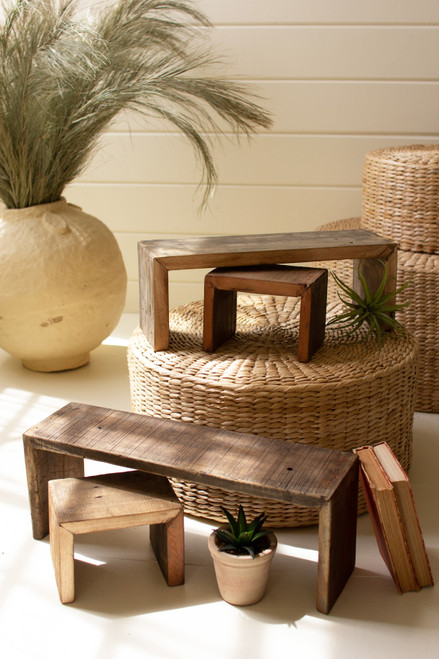 KALALOU NMCC1336 SET OF FOUR RECYCLED WOOD NESTING RECTANGLE RISERS