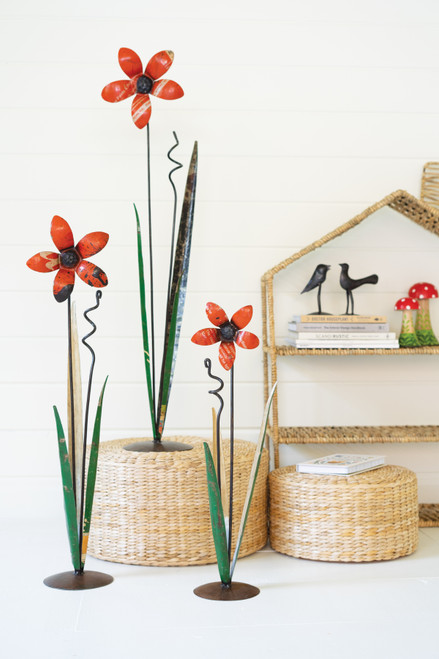 KALALOU NTM1379 SET OF THREE RECYCLED IRON FLOWERS KALALOU NTM1379 SET OF THREE RECYCLED IRON FLOWERS