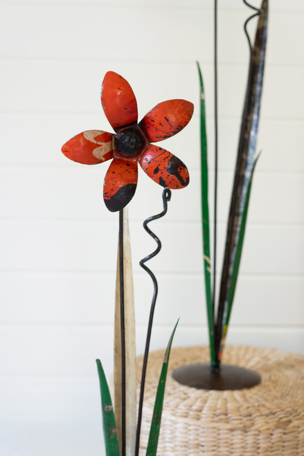 KALALOU NTM1379 SET OF THREE RECYCLED IRON FLOWERS