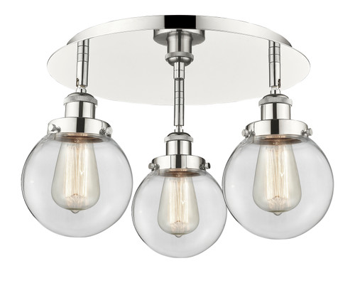 INNOVATIONS 916-3C-PN-G202-6 Beacon 3 17.75 inch Flush Mount Polished Nickel