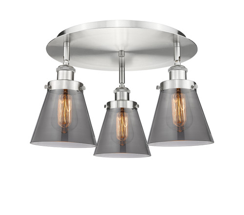 INNOVATIONS 916-3C-SN-G63 Cone 3 18 inch Flush Mount Satin Nickel