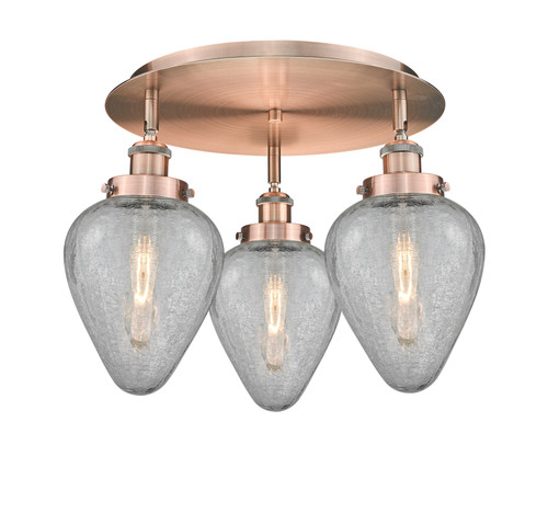 INNOVATIONS 916-3C-AC-G165 Geneseo 3 17.75 inch Flush Mount Antique Copper