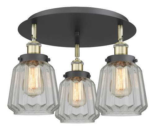 INNOVATIONS 916-3C-BAB-G142 Chatham 3 18.25 inch Flush Mount Black Antique Brass
