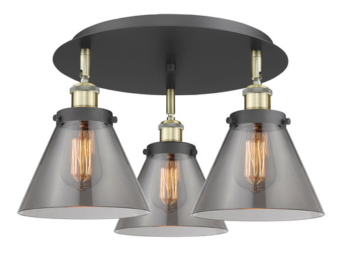 INNOVATIONS 916-3C-BAB-G43 Cone 3 19.5 inch Flush Mount Black Antique Brass