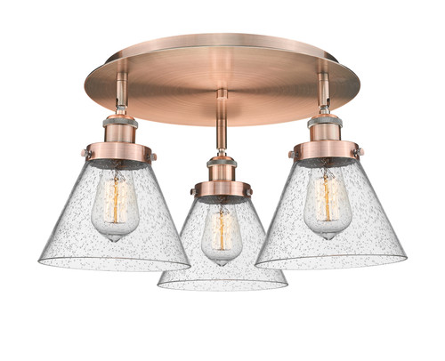INNOVATIONS 916-3C-AC-G44 Cone 3 19.5 inch Flush Mount Antique Copper