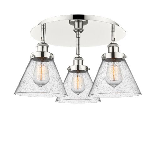 INNOVATIONS 916-3C-PN-G44 Cone 3 19.5 inch Flush Mount Polished Nickel