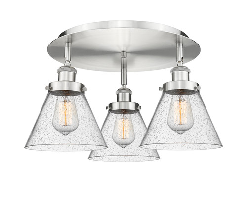 INNOVATIONS 916-3C-SN-G44 Cone 3 19.5 inch Flush Mount Satin Nickel
