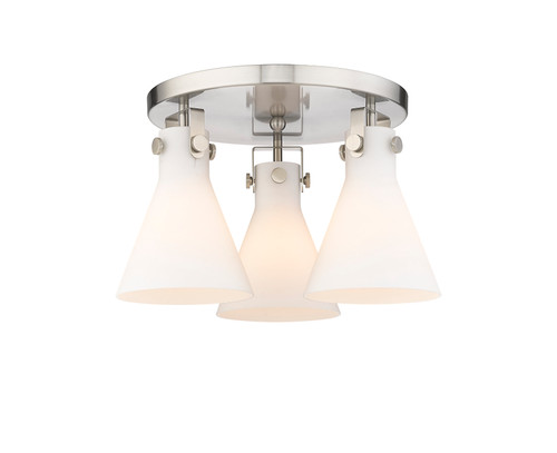 INNOVATIONS 411-3F-SN-G411-7WH Newton Cone 3 18 inch Flush Mount Satin Nickel