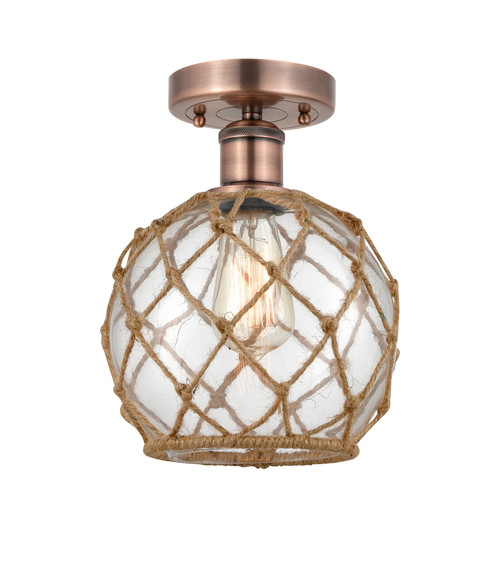 INNOVATIONS 616-1F-AC-G122-8RB Farmhouse Rope 1 8 inch Semi-Flush Mount Antique Copper