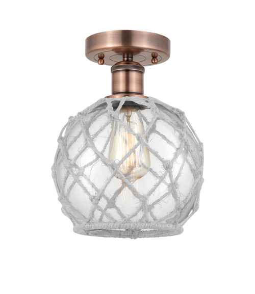 INNOVATIONS 616-1F-AC-G122-8RW Farmhouse Rope 1 8 inch Semi-Flush Mount Antique Copper