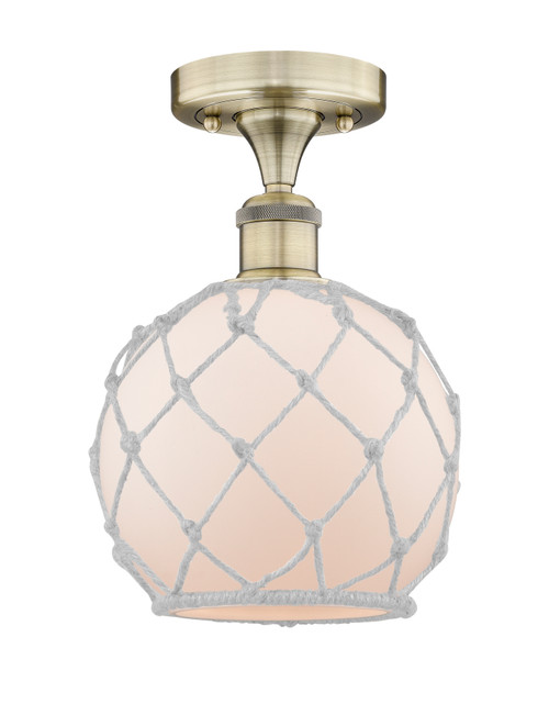 INNOVATIONS 616-1F-AB-G121-8RW Farmhouse Rope 1 8 inch Semi-Flush Mount Antique Brass