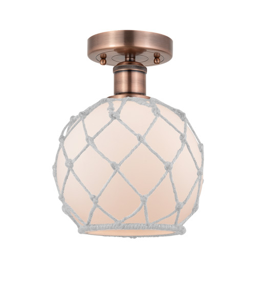 INNOVATIONS 616-1F-AC-G121-8RW Farmhouse Rope 1 8 inch Semi-Flush Mount Antique Copper