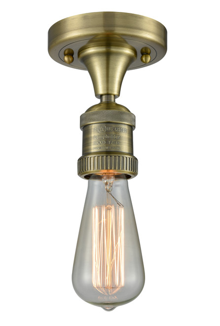 INNOVATIONS 517-1C-AB-LED Bare Bulb 1 Light Semi-Flush Mount part of the Franklin Restoration Collection Antique Brass