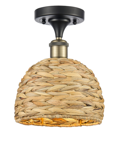 INNOVATIONS 516-1C-BAB-RBD-8-NAT Woven Rattan 1 8 inch Semi-Flush Mount Black Antique Brass