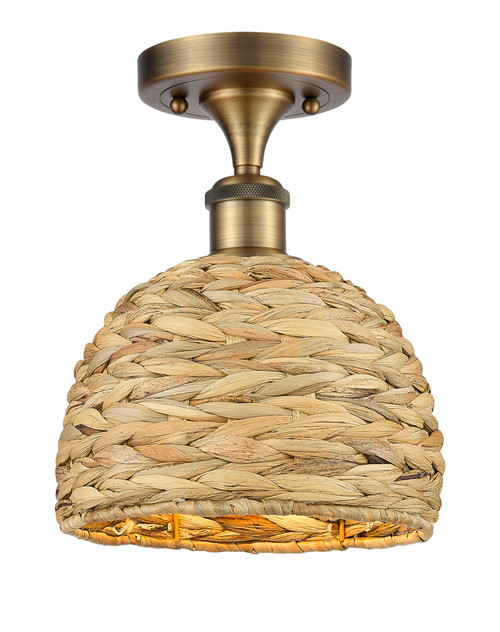 INNOVATIONS 516-1C-BB-RBD-8-NAT Woven Rattan 1 8 inch Semi-Flush Mount Brushed Brass