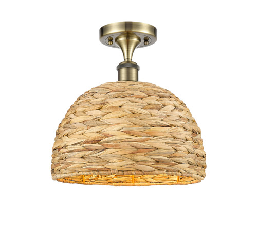 INNOVATIONS 516-1C-AB-RBD-12-NAT Woven Rattan 1 12 inch Semi-Flush Mount Antique Brass