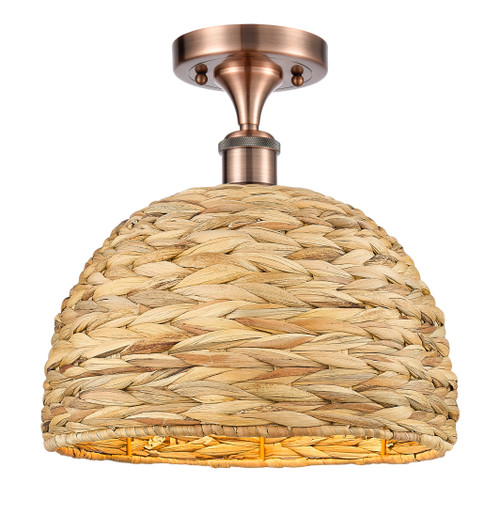 INNOVATIONS 516-1C-AC-RBD-12-NAT Woven Rattan 1 12 inch Semi-Flush Mount Antique Copper