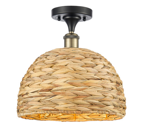 INNOVATIONS 516-1C-BAB-RBD-12-NAT Woven Rattan 1 12 inch Semi-Flush Mount Black Antique Brass