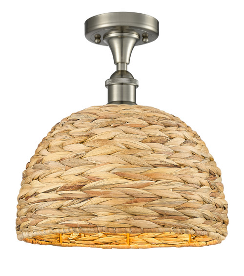 INNOVATIONS 516-1C-SN-RBD-12-NAT Woven Rattan 1 12 inch Semi-Flush Mount Satin Nickel