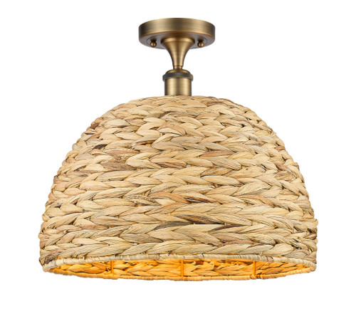 INNOVATIONS 516-1C-BB-RBD-16-NAT Woven Rattan 1 15.75 inch Semi-Flush Mount Brushed Brass