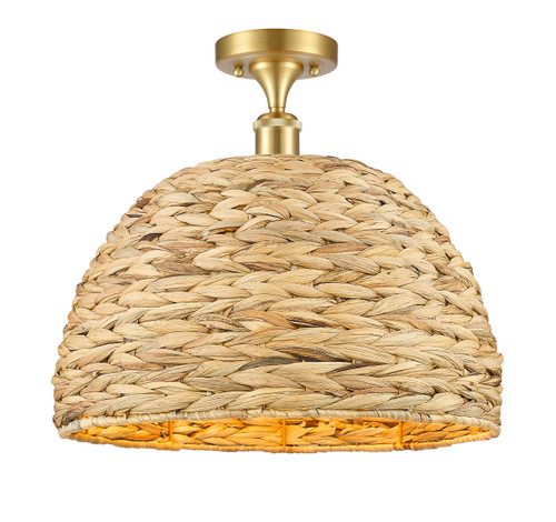 INNOVATIONS 516-1C-SG-RBD-16-NAT Woven Rattan 1 15.75 inch Semi-Flush Mount Satin Gold