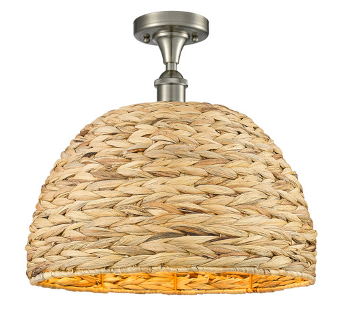 INNOVATIONS 516-1C-SN-RBD-16-NAT Woven Rattan 1 15.75 inch Semi-Flush Mount Satin Nickel