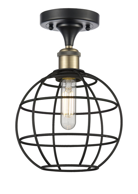 INNOVATIONS 516-1C-BAB-CE-8-BK Lake Placid 1 8 inch Semi-Flush Mount Black Antique Brass