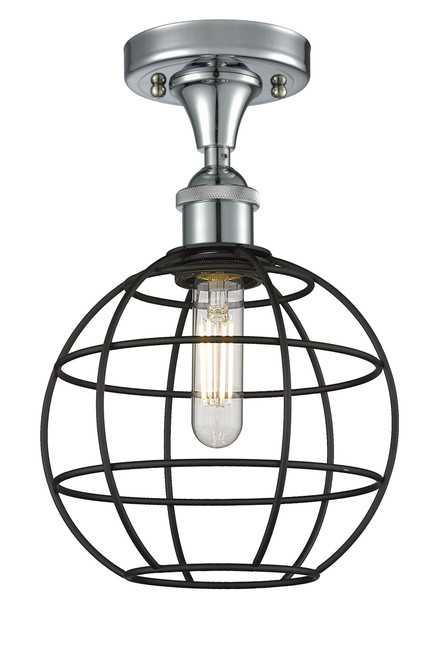 INNOVATIONS 516-1C-PC-CE-8-BK Lake Placid 1 8 inch Semi-Flush Mount Polished Chrome