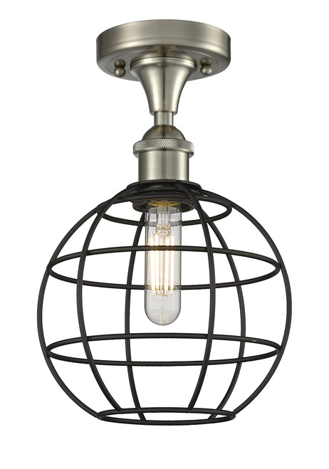 INNOVATIONS 516-1C-SN-CE-8-BK Lake Placid 1 8 inch Semi-Flush Mount Satin Nickel