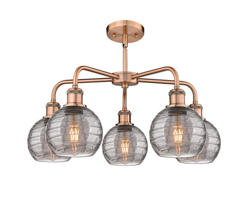 INNOVATIONS 516-5CR-AC-G1213-6SM Athens Deco Swirl 5 23.875 inch Chandelier Antique Copper