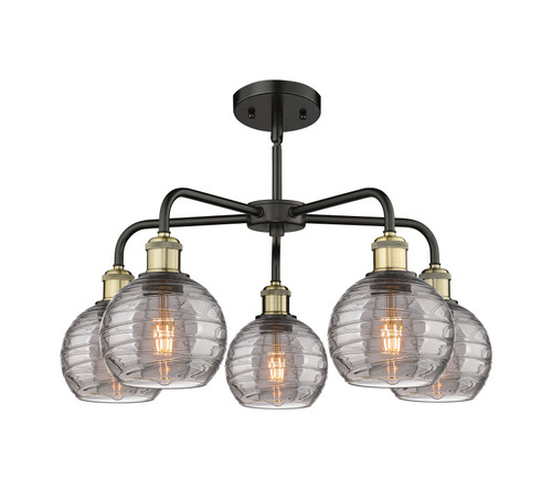 INNOVATIONS 516-5CR-BAB-G1213-6SM Athens Deco Swirl 5 23.875 inch Chandelier Black Antique Brass