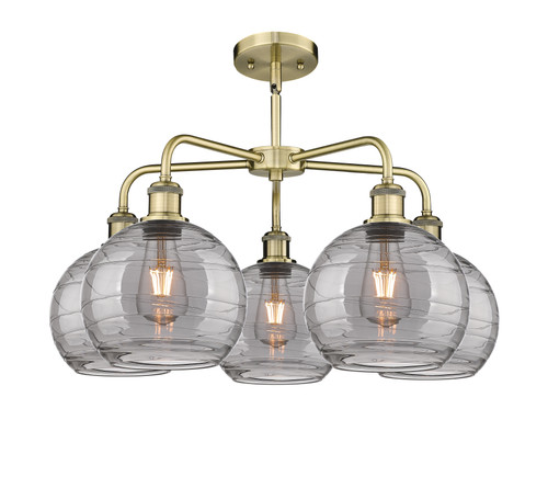 INNOVATIONS 516-5CR-AB-G1213-8SM Athens Deco Swirl 5 26 inch Chandelier Antique Brass