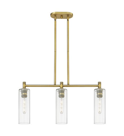 INNOVATIONS 434-3I-BB-G434-12CL Crown Point 3 30.5 inch Island Lighting Brushed Brass INNOVATIONS 434-3I-BB-G434-12CL Crown Point 3 30.5 inch Island Lighting Brushed Brass